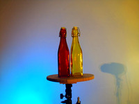 blue yellow, red yellow bottle